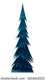 Blue cartoon spruce, fir tree or pine. Flat vector tree image isolated on white. Forever green, coniferous forest, prickly needles. Alaska, taiga vegetation. Cartoon illustration for games, banners