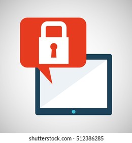 blue cartoon tablet lock data bubble speech vector illustration eps 10