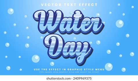 Caricatura azul Día del agua herramienta de efecto de texto modificable del vector