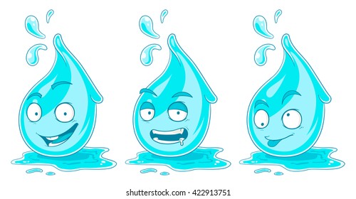 Blue Cartoon Water Drops Crazy Faces Stock Vector (Royalty Free ...