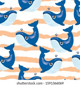 Blue Cartoons Whales Animals Seamless Pattern Stock Vector (Royalty ...