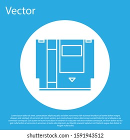 Blue Cartridge for retro game console icon isolated on blue background. TV Game cartridge. White circle button. Vector Illustration
