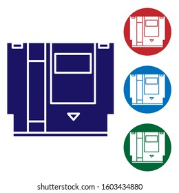 Blue Cartridge for retro game console icon isolated on white background. TV Game cartridge. Set color icons in circle buttons. Vector Illustration