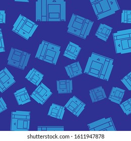 Blue Cartridge for retro game console icon isolated seamless pattern on blue background. TV Game cartridge.  Vector Illustration