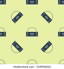 Blue Case or box container for wobbler and gear fishing equipment icon isolated seamless pattern on yellow background. Fishing tackle.  Vector Illustration