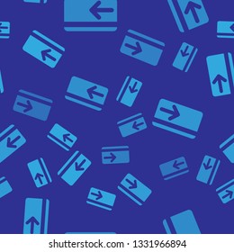 Blue Cash back icon seamless pattern on blue background. Credit card. Financial services, money refund, return on investment, savings account, currency exchange. Vector Illustration