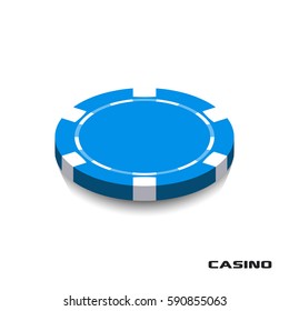 Blue Casino Chip Icon. Casino Chip Vector Illustration. Casino Chip lie on isolated on white background.