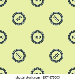 Blue Casino chips icon isolated seamless pattern on yellow background. Casino gambling.  Vector Illustration