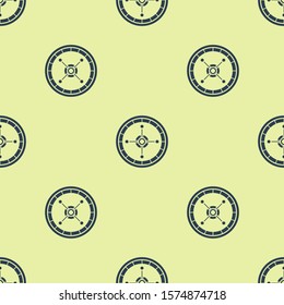 Blue Casino roulette wheel icon isolated seamless pattern on yellow background.  Vector Illustration