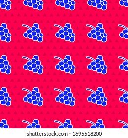 Blue Casino slot machine with grape symbol icon isolated seamless pattern on red background. Gambling games.  Vector Illustration