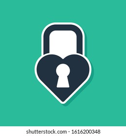 Blue Castle in the shape of a heart icon isolated on green background. Locked Heart. Love symbol and keyhole sign. Valentines day.  Vector Illustration