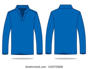 Blue Casual Long Sleeve T-Shirt Whith V-Neck
: Front and Back View
