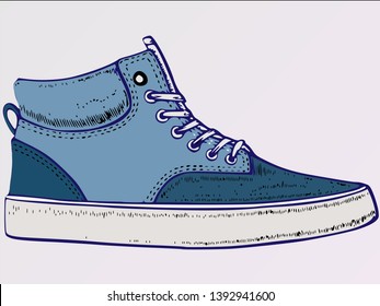 Blue casual sneaker shoe illustration, realistic vector