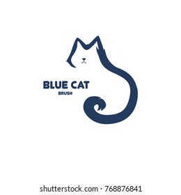 Blue Cat Brush Logo Vector