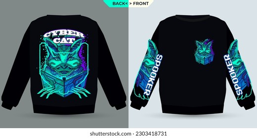 Blue Cat Cyber ​​With Shirt Mock Up Display