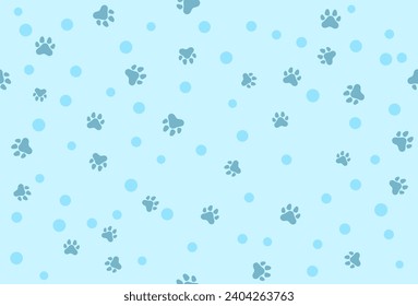 Blue Cat Or Dog Paw Pattern Background. Striped. Wallpaper. Vector Illustration. Valentine's Day