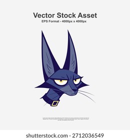 Blue cat head with long ears in fun character style. This cute animal artwork is a clean vector design in EPS format, perfect for mascot themes, cartoon illustration, and playful pet graphic projects.