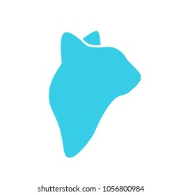 Blue cat head silhouette.  Transparent background in vector file.