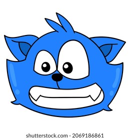 blue cat head is smiling, vector illustration carton emoticon. doodle icon drawing