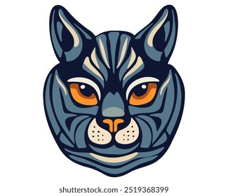 Blue cat head, zentangle style, hand drawn vector illustration.