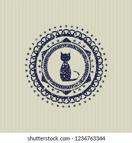 Blue cat icon inside distress rubber texture