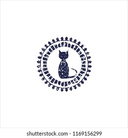 Blue cat icon inside distressed rubber texture