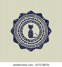 Blue cat icon inside rubber grunge stamp. 