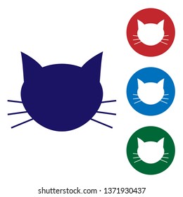 Blue Cat icon isolated on white background. Set color icon in circle buttons. Vector Illustration