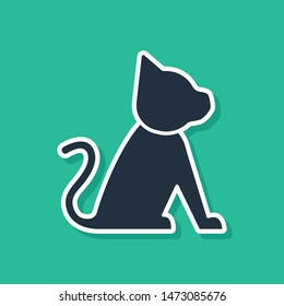 Blue Cat icon isolated on green background.  Vector Illustration