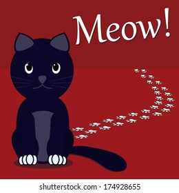 Blue cat illustration and its footprints