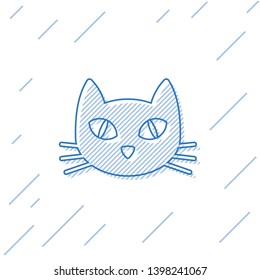 Blue Cat line icon isolated on white background. Vector Illustration
