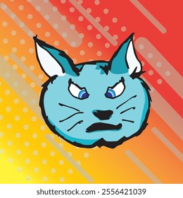 Blue cat with long whiskers and angry face