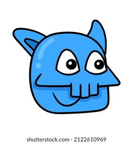 Blaue Katzenmuschel, Vektorgrafik Karton Emoticon. Symbolzeichnung