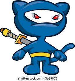 Blue Cat Ninja Vector Illustration