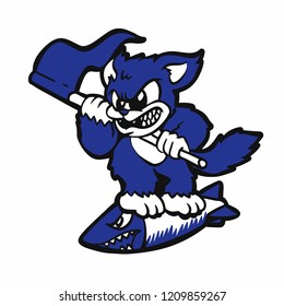 Blue cat on a bomb vector illustration