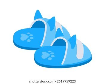 Blue cat paw slippers featuring cute ears are waiting to be worn