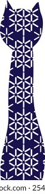 A blue cat with Sashiko pattern of white flowers