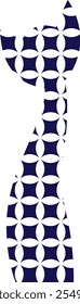 A blue cat with Sashiko pattern of white graphics