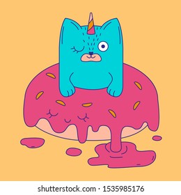 Blue cat in a smiling donut