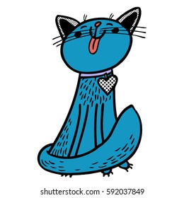 Blue cat. Vector graphic art.