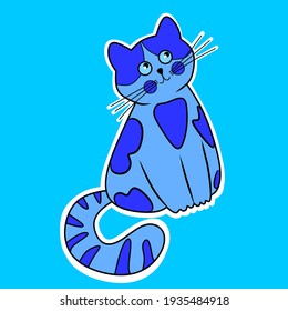 blue cat, vector image for stickers