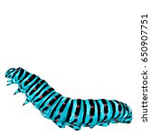 blue caterpillar crawling, sketch vector graphics color picture