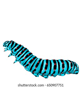 Blue Caterpillar Crawling, Sketch Vector Graphics Color Picture