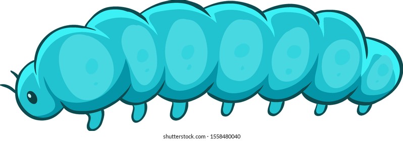 Caterpillar azul en la ilustración de fondo blanco