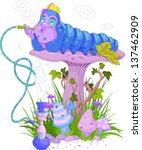 The Blue Caterpillar using a hookah