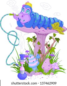 The Blue Caterpillar using a hookah