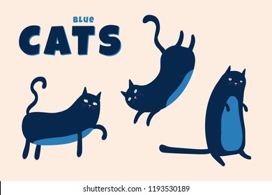Blue cats. Vector cartoon.