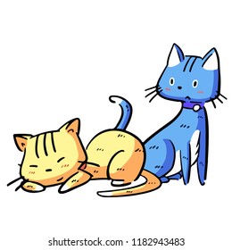 blue cats  and yellow cat so cute design