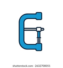 A blue C-clamp tool on White studio background