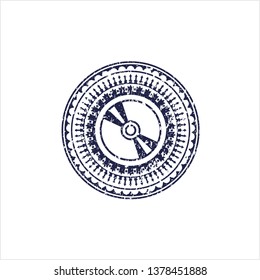 Blue CD or DVD disc icon inside rubber grunge texture stamp